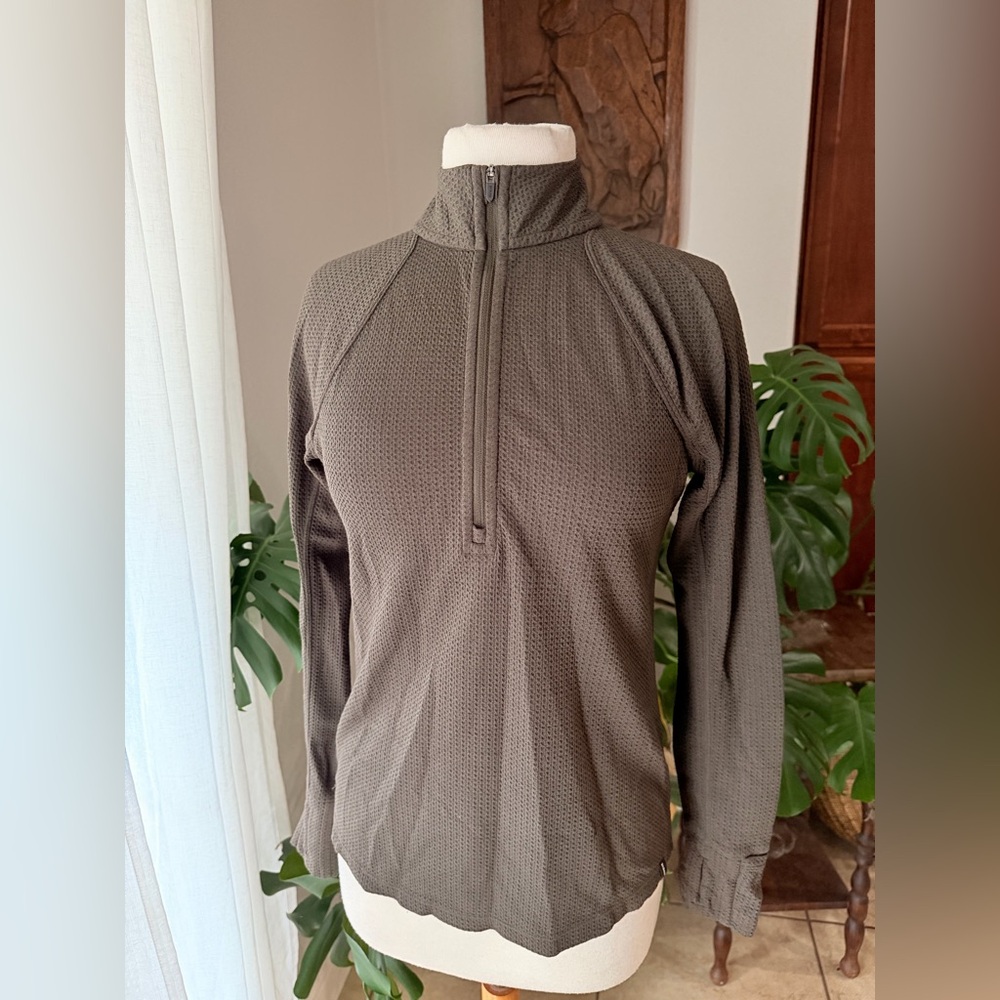 prAna Brown Waffle Knit Quarter Zip Pullover XS Athletic Top